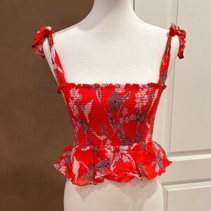 Dolan Vibrant Red Floral Crop Top